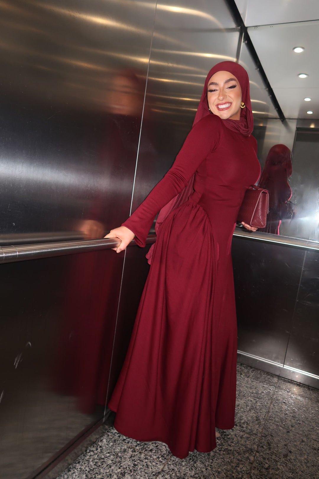 red dress hijab Claret Red Turkish Hijab Evening Dress 22301BR