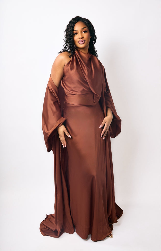 LE’RURE　drape design dress　ブラウン　M Malaika Draped Dress – Jellabiya