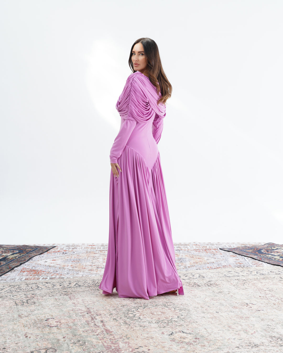 mina pink dress Women's Slit Semi-Heart Neck Polyester Maxi Dress XS/S/M/L/XL Beige/Pink/Mint MEAN BLVD XL / Mint
